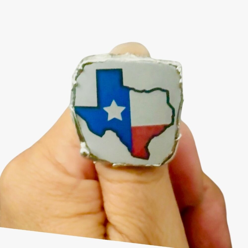 Broken China Texas Flag Ring Handcrafted With Silver Alloy Metalwork Boho Style - Picture 8 of 16